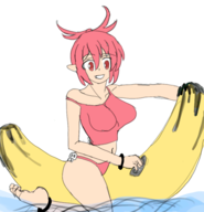 100_orange_juice 1girl artist:duckssu banana banana_boat bikini boat kae water // 4157x4323 // 2.7MB