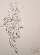 1boy 1girl armor armwear artist:pikapika212 deltarune eyelashes heart holding_object huge_breasts kris looking_at_viewer monochrome noelle_holiday sketch smile smiling soul_(deltarune) sword taimanin thick_thighs thigh_highs weapon wink // 828x1143 // 101KB