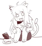 1girl artist:strugglingquota blush catgirl kommy pet_bowl tail tongue_out trickcal // 925x1025 // 105KB