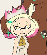 2girls areola black blacked breasts colored crown dark_skin huge_breasts marina meme nude parody pearl splatoon splatoon_2 yellow_eyes zipper // 832x983 // 350KB