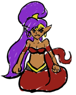 1girl angry colored dark_skin earrings fangs grey_eyes monster_girl pointy_ears ponytail purple_hair shantae shantae_(series) snake_girl wayforward // 400x500 // 15KB