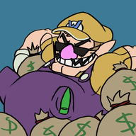 1boy artist:unknown colored glasses money money_bag shades smile smiling super_mario wario // 500x500 // 126KB