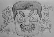 2girls 6boys artist:unknown banjo banjo-kazooie breasts crucified huge_breasts looking_at_viewer luigi metroid mii mii_gunner mineacraft monochrome nintendo psycho ridley saliva samus_aran sans sketch smile smiling steve super_mario text traditional_medium undertale // 2106x1435 // 673KB