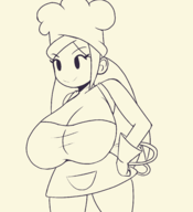 1girl alternate_breast_size apron artist:iggy_bomb chef_girl chef_hat gloves hat huge_breasts long_hair shantae_(series) smile // 2000x2200 // 373KB