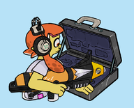 1girl 4chan briefcase headphones inkling orange_eyes parody splatoon the_simpsons weapon // 807x651 // 232KB