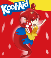 1girl colored cup drink esna ever_oasis ice kool-aid red_eyes smile text // 1500x1699 // 723KB