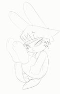 1girl anthro artist:kekitopu bunny bunny_girl flat_chest hat holding_leg jenny_jeungman looking_at_viewer panties sketch striped_panties // 755x1181 // 155KB