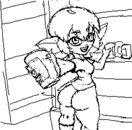 1girl artist:unknown ass bottomless breasts fridge handing_object huge_ass league_of_legends looking_at_viewer medium_breasts object sketch smile smiling tristana yordle // 246x242 // 8.3KB