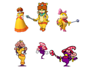 bow bracelet brown_hair colored crown dress earrings fusion hat koopaling necklace paper_mario paper_mario_the_thousand-year_door pink_hair princess_daisy smile super_mario vivian wand wendy_o._koopa // 1372x1135 // 483KB