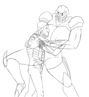 1boy 1girl artist:scorndude dancing dark_samus huge_breasts metroid_prime monochrome scorn scorn_guy wip // 3401x3722 // 1.6MB
