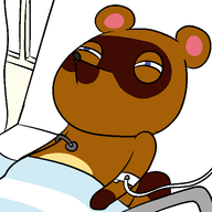 1boy animal_crossing artist:unknown bed colored hospital hospital_bed squint_eyes squinting tom_nook // 600x600 // 16KB