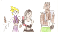 1girl 2boys artist:boneyt barret_wallace black cloud_strife colored dark_skin doodle final_fantasy final_fantasy_vii tifa_lockhart // 1700x935 // 1.8MB