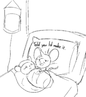 1girl artist:unknown baby bags_under_eyes birth daughter eyes_closed mother mouse mouse_girl mouse_girl_trio not_vidya post_birth talking text tired wrinkles // 620x700 // 16KB