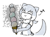 1girl animal_ears artist:chee colored eyes_closed food grey_hair happy ice_cream kemono_friends music_note short_hair small-clawed_otter smile tail // 1034x769 // 184KB