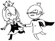 1boy 1girl artist:fossfox bandages blind_prince blindfold blush bow cape chibi cosplay crown dress embarrassed hand_holding happy liar_princess nier_automata running short_hair the_liar_princess_and_the_blind_prince yorha_no._2_type_b yorha_no._9_type_s // 605x454 // 59KB