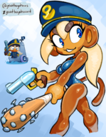 1girl admiral_brickell anthro artist:goatboydraws bloons bloons_td_6 blue_eyes breasts colored coored eyelashes firearm furry gun holding holding_object mace medium_breasts monkey one_piece_swimsuit swimsuit weapon // 1175x1512 // 1.3MB