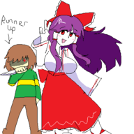 artist:2hufag chara doodle knife miko peace_sign purple_hair reimu_hakurei shaded_face touhou touhou_(pc-98) undertale // 400x400 // 18KB