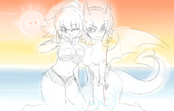 2girls arle_nadja artist:yuzu ball beach beach_ball bikini draco_centauros peace_sign puyo puyo_puyo tail wings wip // 1418x907 // 668KB