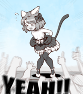 1girl artist:lisden battle_cats blush breasts colored embarrassed exhibitionism flashing neneko small_breasts thumbs_up // 2634x3000 // 3.2MB