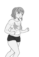 1girl chubby greyscale idolm@ster jogging kanako_mimura monochrome short_hair shorts // 1433x2066 // 309KB