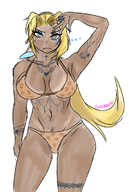 1girl bikini blonde_hair cleavage colored dark_skin dead_or_alive gyaru helena poyo // 481x717 // 334KB