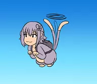 1girl animal artist:goseb90 black_eyes colored flying idolm@ster idolm@ster_cinderella_girls monkey purple_hair sachiko_koshimizu short_hair // 888x768 // 387KB