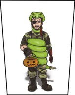 1boy 2018_halloween_collab artist:pureo2 blue_eyes boots brown_hair candy collab colored costume eyepatch gloves halloween halloween_collab jack-o'-lantern metal_gear_solid metal_gear_solid_v punished_snake snake venom_snake // 1880x2380 // 1.2MB