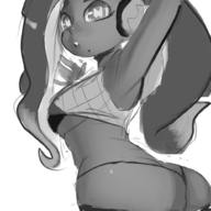 1girl artist:justdavefnd black dark_skin marina monochrome octoling splatoon // 1000x1000 // 403KB