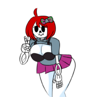 1girl artist:iggy_bomb colored monster_girl monster_girl_gamu peace_sign skeleton skelly skirt thick // 1000x1000 // 218KB