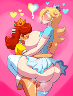 2girls artist:outta_sync ass breast_expansion cum futanari huge_breasts hugging lactation milk princess_daisy rosalina sex // 1521x1985 // 1.1MB