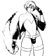 1boy artist:necrolepsy bulge cosplay crossdressing ghost_in_the_shell gloves kyo_kusanagi monochrome motoko_kusanagi short_hair the_king_of_fighters // 973x1094 // 264KB