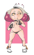 1girl artist:justdavefnd covering inkling panties pearl small_breasts splatoon splatoon_2 topless // 500x800 // 169KB