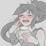 1girl artist:nat_the_lich ayame eyes_closed food ponytail power_stone tears // 700x700 // 349KB