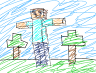 1boy background blue_eyes brown_hair colored minecraft short_hair sky smile steve t-pose tree // 711x539 // 217KB
