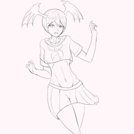 1girl artist:frequencyblue darkstalkers lilith lilith_aensland midriff seifuku short_hair sketch skirt uniform wings // 3000x3000 // 932KB