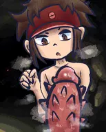 2boys artist:strugglingquota brown_hair colored drooling druddigon imminent_sex penis penis_awe pokemon pov_penis saliva spikes tagme // 2000x2500 // 5.4MB