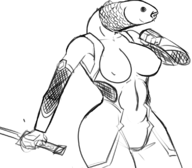 1girl action_taimanin animal anthro artist:lunaticsoda bodysuit breasts fish head medium_breasts what // 1145x1000 // 458KB