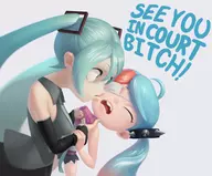 artist:lij colored hatsune_miku lucy ninjala text vocaloid // 2079x1727 // 931KB