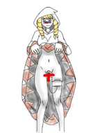 1girl blonde_hair blue_eyes blush bottomless braids censored colored final_fantasy shirt_lift vibrator white_mage // 700x933 // 402KB