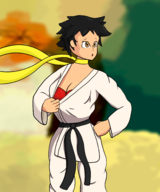 1girl artist:bbiirrdd cleavage makoto street_fighter sweat // 2500x3000 // 1.6MB