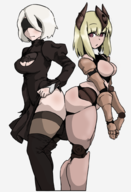 2girls artist:borvar ass-to-ass ass_to_ass automaton cleavage_cutout colored huge_ass monster_girl monster_girl_encyclopedia nier nier_automata thick_thighs yorha_no._2_type_b // 682x999 // 450KB