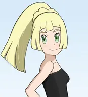 1girl artist:unknown black_shirt blonde_hair green_eyes lillie pokemon ponytail shirt solo // 837x926 // 226KB