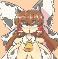 1girl artist:unknown bikini cowbell cowprint cropped reimu_hakurei touhou // 840x857 // 233KB