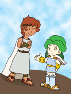 1boy 1girl background green_hair kid_icarus palutena pit short_hair wings // 1211x1607 // 840KB