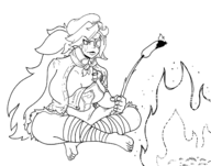 baiken campfire cleavage fire guilty_gear homeless hot_dog huge_breasts overalls // 1400x1100 // 411KB