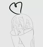 1girl ahoge artist:lisden blush hair heart joke_delivery lineart monochrome pose sketch under_night_in-birth vatista // 400x444 // 27KB