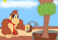 1boy artist:unknown banana banana_tree bird donkey_kong donkey_kong_(series) furry gardening sun tree watering watering_can // 3651x2547 // 3.7MB