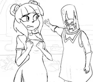 1boy 1girl aqua_teen_hunger_force chinese_dress crash_bandicoot_(series) crash_team_racing_nitro-fueled crossover dr._weird lineart megumi_bandicoot qipao // 1300x1152 // 325KB