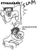 1girl 2boys artist:rider axedoor ethan_winters jack_baker mia_winters parody resident_evil resident_evil_7 short_hair text // 509x630 // 97KB