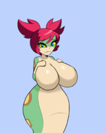 1girl alternate_breast_size artist:iggy_bomb blue_eyes colored huge_breasts monstergirl red_hair shantae_(series) snake_girl tuki twintails wayforward // 1600x2000 // 362KB